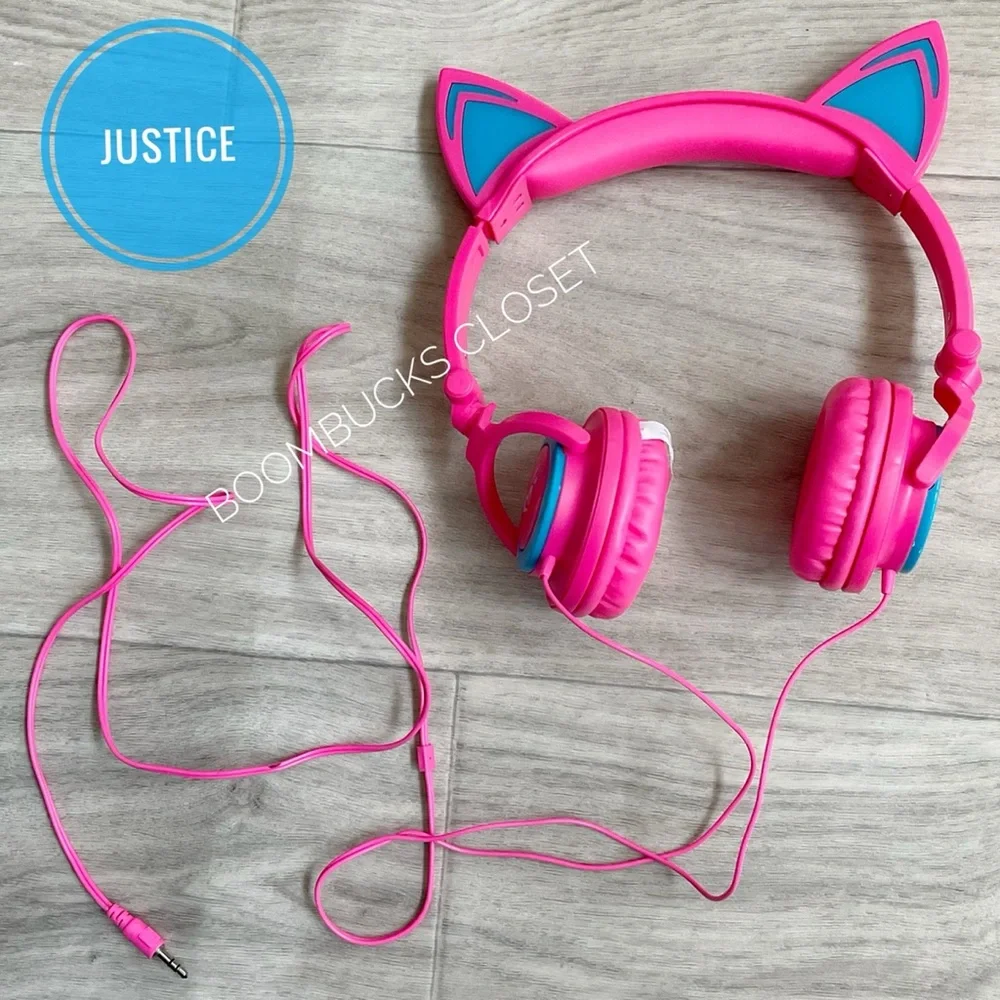 Brand New Justice Hot Pink Cat Ear Headphones with case